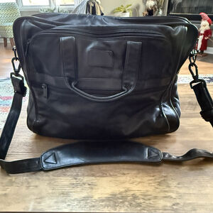 TUMI Alpha Black Leather Laptop Business Commuter Bag 9601D3